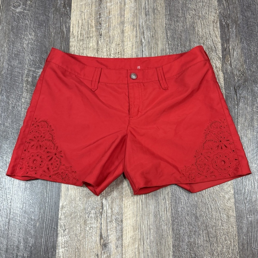 Athleta Coastal Eyelet Floral Embroidered Shorts Womens Size 6 Red Golf‎ Resort